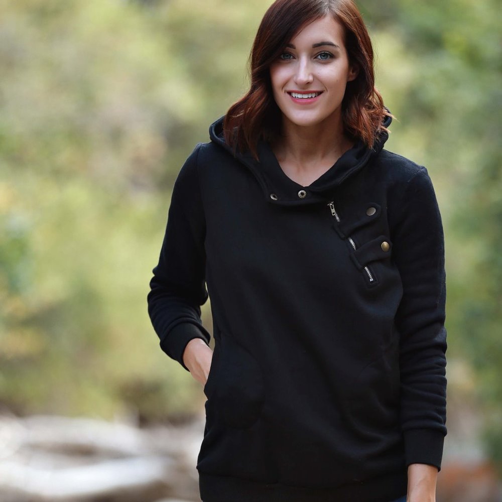 Boutique snap shoulder hooded sweatshirt